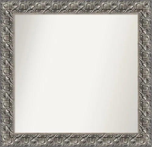 Miniatura 129 de Amanti Art Espejo de baño plateado para sobre fregadero, 26 x 26 pulgadas, espejo cuadrado de níquel pulido, marco de madera tradicional mediano, se