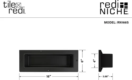 Miniatura 2 de Tile Redi USA Niche - Estante de ducha empotrable individual, negro, un estante interior, 16 pulgadas de ancho x 6 pulgadas de alto x 4 pulgadas