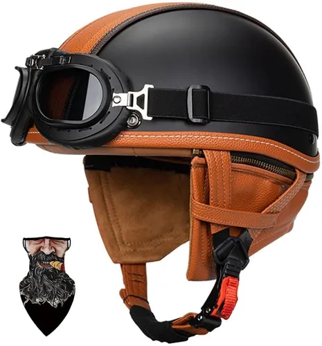 Miniatura 9 de Casco Moto Retro ABS Ligero 22.93 oz DOT Homologado - Medio Casco Jet para Hombre y Mujer con Doble Ventilación, Forro Desmontable y Hebilla Rápida