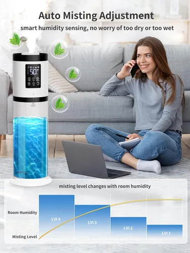Miniatura 8 de Humidificadores de 8L para dormitorio, silenciosos de 30dB, cobertura de 500ft², tiempo de funcionamiento de 60H, llenado superior, humidificador 3