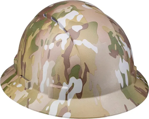 Miniatura 8 de Casco de construcción OSHA de ala completa con diseño camuflaje ventilado de acabado mate, suspensión de 6 puntos