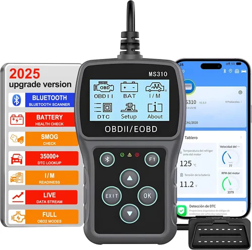 Escáner OBD2 Bluetooth para Coche: Herramienta de Diagnóstico de Coche para Comprobar y Borrar Códigos de Error con Probador de Batería para