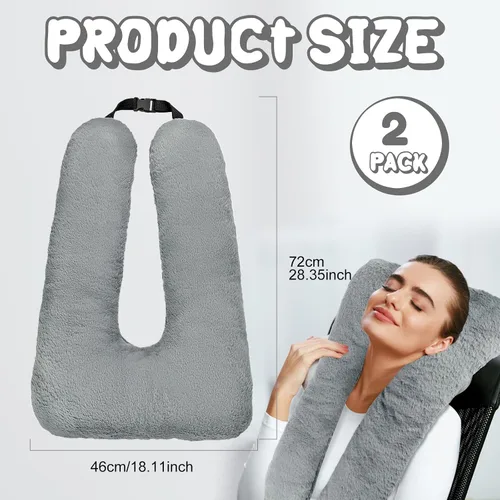 Miniatura 2 de Hoteam 2 almohadas de viaje para automóvil para dormir en forma de U para el asiento trasero, adultos y niños, soporte para cabeza y cuerpo, Gris