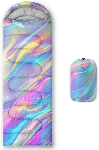 Miniatura 15 de QOOMO Saco de dormir para camping, 3 estaciones, clima cálido y fresco, ligero, saco de dormir impermeable para adultos y niños, viajes y al aire