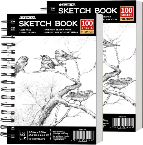 Miniatura 16 de FIXSMITH Cuaderno de bocetos de 5.5"X8.5" 100 hojas (68 lb/100gsm) Cuaderno de bocetos Papel de dibujo libre de ácido Bloc de bocetos de Negro