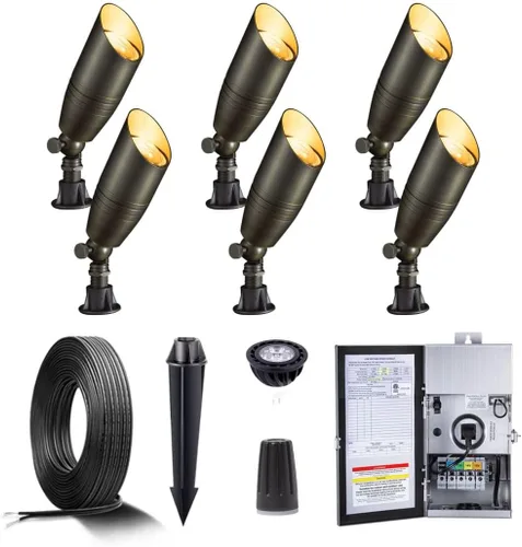 Miniatura 21 de Gardenreet Focos de paisaje de bajo voltaje - Luz superior LED de latón 12V para exterior, luces focales cableadas IP65 impermeables, enfoque