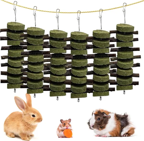 Miniatura 12 de kathson 3 piezas de juguetes masticables de conejo para rechinar dientes, golosinas de chinchilla palos de bambú orgánico ramas de madera de fruta