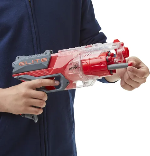 Miniatura 3 de NERF Elite Disrupter Blaster - Tambor giratorio de 6 dardos, Slam Fire, rojo translúcido (exclusivo de Amazon)