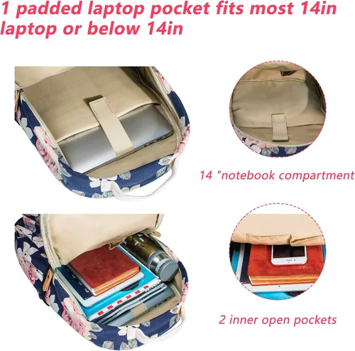 Miniatura 37 de Leaper Mochila para laptop para mujer: linda mochila floral para escuela, universidad, viajes, trabajo, mochila ligera para niños, Negro margarita