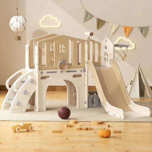 YUFU Juego de tobogán 8 en 1 para niños pequeños, tobogán para niños de 1 a 3 años, juego de juego para niños pequeños con escalador, aro de