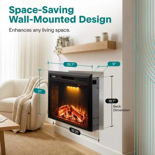 Miniatura 7 de SereneLife Inserto de chimenea eléctrica con calentador Control inteligente de aplicación Wi-Fi y control remoto Termostato ajustable de 700