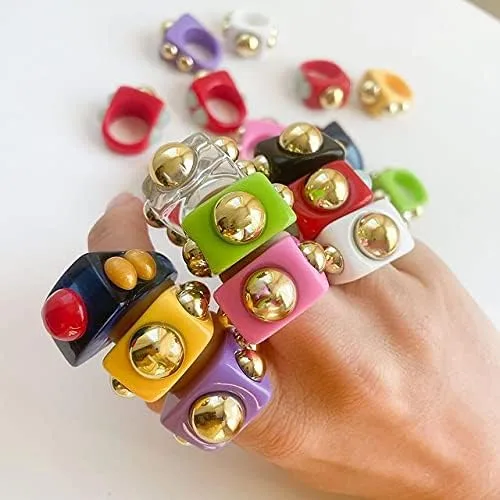 Miniatura 4 de Sloong- Anillos de resina acrílica estilo Y2K gruesos estilo retro de plástico bonitos coloridos transparentes modernos hechos a mano de golosinas