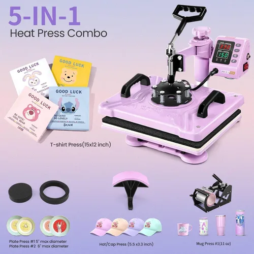 Miniatura 8 de AKEYDIY Prensa de calor, máquina de prensa de camisetas 5 en 1 de 15 x 12 pulgadas, máquina de transferencia de calor industrial digital de 360°