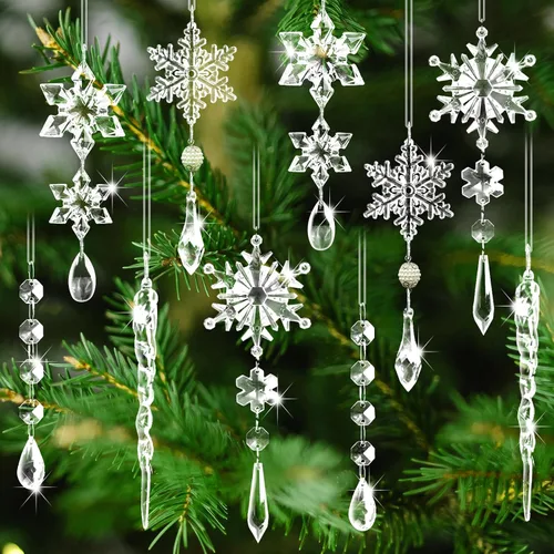 Miniatura 8 de 20 adornos de árbol de cristal, decoraciones de árbol de Navidad, adornos de cristal de copo de nieve, adorno de Navidad acrílico colgante, gota