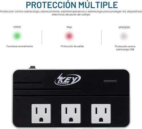 Miniatura 5 de Key Power Convertidor de voltaje reductor de 220 V a 110 V de 230 vatios y adaptador de viaje internacional/convertidor de corriente con puerto