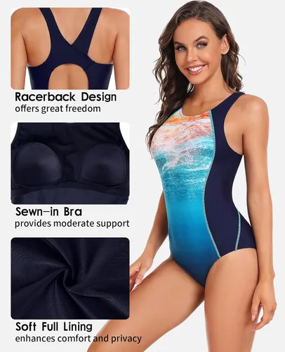 Miniatura 3 de beautyin Traje de baño deportivo de una pieza con espalda cruzada para mujer