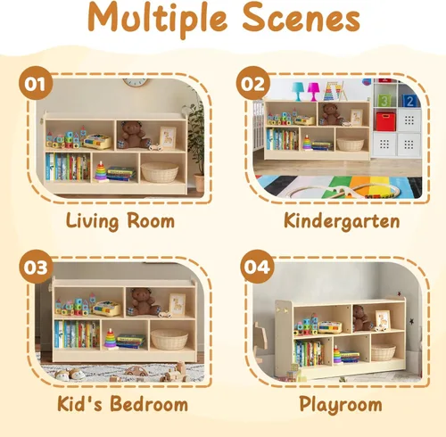 Miniatura 5 de Estante Montessori de madera, organizadores y almacenamiento de juguetes de 2 estantes, organizador de aula para niños, sala de juegos, guardería