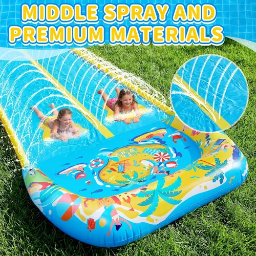 Miniatura 7 de Toboganes de agua y toboganes de agua dobles de 40 pies con 2 tablas de bodyboard, toboganes de agua inflables gigantes para niños y adultos, patio