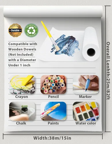 Miniatura 2 de Joyooss Rollo de papel de caballete, rollo de papel artístico de dibujo para niños de 15 x 984 pulgadas (82 pies), paquete de 3 rollos de papel