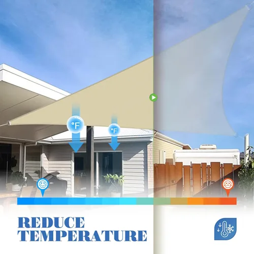 Miniatura 5 de ECOOPTS Toldo Vela Triangular de HDPE de 12'x12'x12' para Sombra Solar, Toldo para Patio Exterior Pérgola, Tela de Cobertura que Bloquea 95% UV Beige
