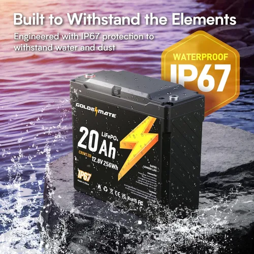 Miniatura 3 de GOLDENMATE Batería LiFePO4 de 12V 20Ah, impermeable IP67, batería de litio de 12V con más de 5000 ciclos profundos, BMS incorporado, celda