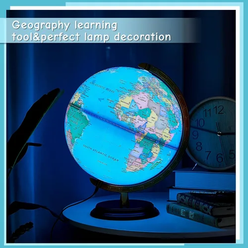 Miniatura 7 de Amylove Globo mundial iluminado de 13 pulgadas para adultos, rotación de 720°/360°, globo iluminado para niños con soporte, mapa del mundo para luz