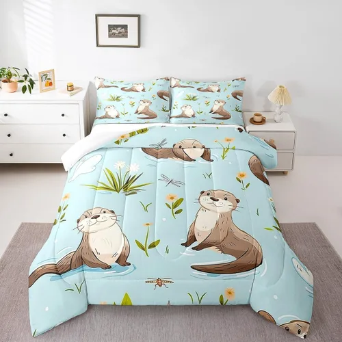 Miniatura 22 de Erosebridal Blue Ocean - Juego de edredón tamaño individual Juego de ropa de cama de ballena delfín y tortuga marina para niños y niñas, juego