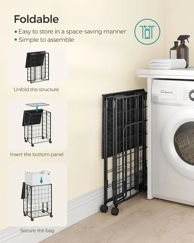 Miniatura 6 de SONGMICS Cesta de lavandería de 90 litros con tapa, cesta de ropa con ruedas, bolsa de forro extraíble plegable, clasificador de ropa hecho