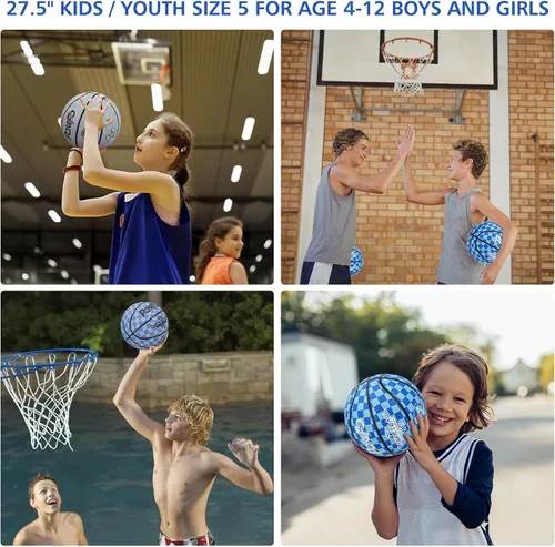 Miniatura 2 de Baloncesto para niños y jóvenes tamaño 5 (27.5") de goma premium para interiores y exteriores para niños y niñas, impermeable para juegos en el Azul