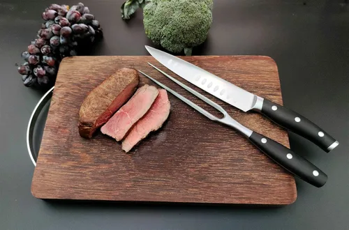 Miniatura 3 de Juego de cuchillo y tenedor para tallar – con cuchillo de trinchar de 8 pulgadas y tenedor de metal recto de 8 pulgadas, triple remache de acero