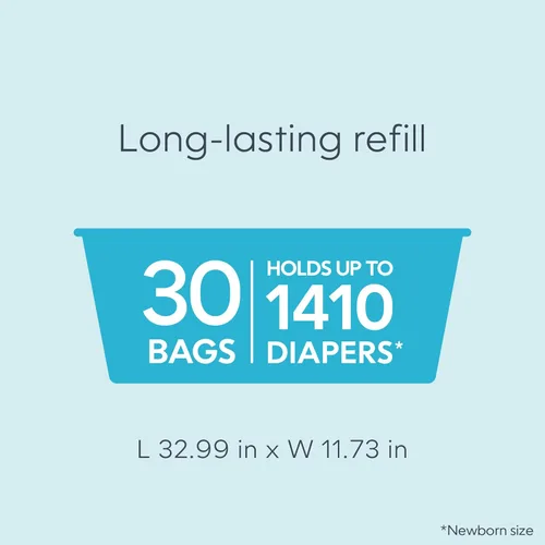 Miniatura 3 de Diaper Genie Recarga fácil de enrollar 30 bolsas por recambio Capacidad para hasta 1410 pañales para recién nacidos Control de olores Bolsas