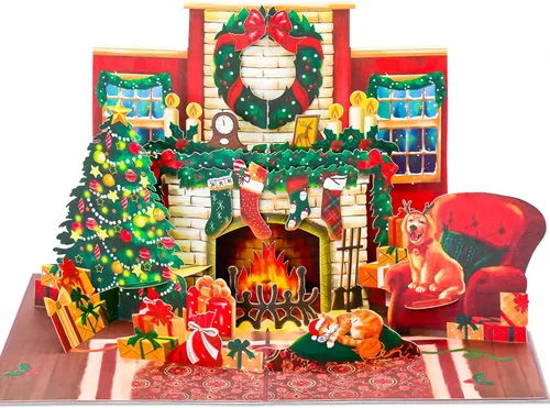 Miniatura 11 de POPWOW Tarjetas desplegables de tren de Navidad, Papá Noel, reno, tarjeta de felicitación de Navidad 3D, hermoso regalo para niños, marido, esposa