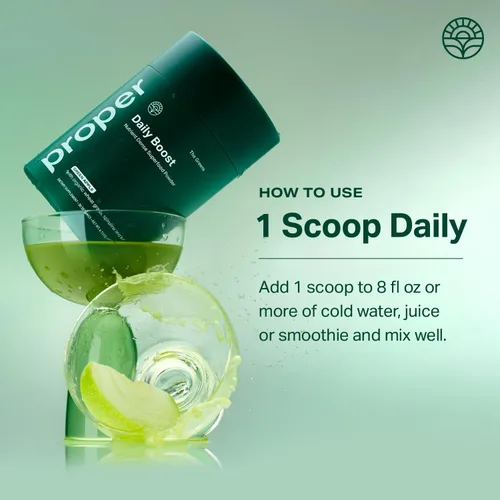 Miniatura 7 de Proper, The Greens Daily Boost Organic Greens Powder. Alimento Integral, Polvo Vegetal Superalimento Sabor Manzana con Pasto de Trigo, Espirulina