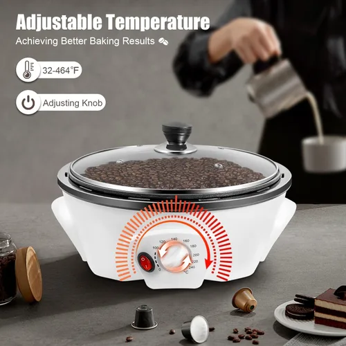 Miniatura 4 de Tostador de café eléctrico para uso doméstico, tostadora de café de grano de maní de 800 W, temperatura ajustable, para cafeterías, familias, clubes