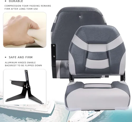 Miniatura 3 de Asiento plegable marino de respaldo bajo premium, tornillos de acero inoxidable incluidos B71-Gris claro/Carbón (2 asientos)