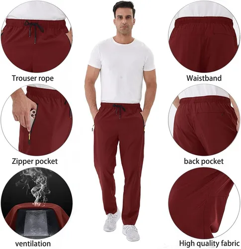 Miniatura 6 de Rapoo Pantalones ligeros para hombre con bolsillos con cremallera, secado rápido, pantalones deportivos de viaje para entrenamiento