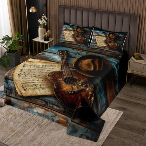 Miniatura 42 de Castle Fairy Cowboy Boots Bedspread Twin Size Bohemia Musical Guitar Coverlet Set Boys Bedroom Present Western Rustic Cowgirl Decor Bedding Set