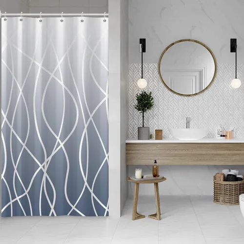 Miniatura 12 de Cortina de ducha pequeña a rayas gris claro degradado para baño, 36 x 72 pulgadas, juego de cortina de ducha geométrica para cabina de RV
