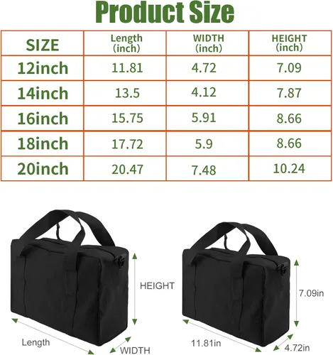 Miniatura 2 de Bolsa de herramientas pequeña, bolsa organizadora de herramientas con tapa cerrada y boca ancha, bolsas de herramientas de gran capacidad para Negro