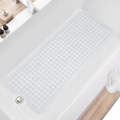 Miniatura 10 de TEESHLY - Alfombra para bañera y ducha, antideslizante de 40 x 16 pulgadas, tamaño extralargo y lavable a máquina, con orificios de drenaje y Negro