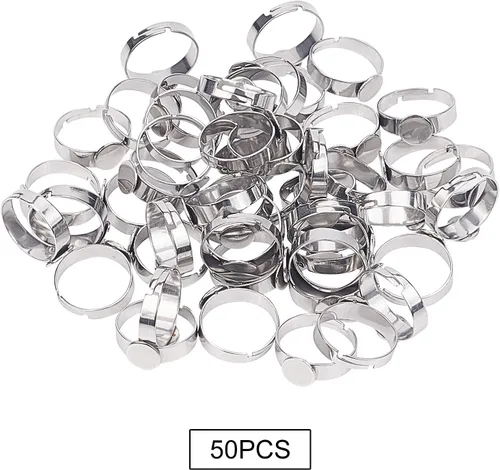 Miniatura 4 de PH PandaHall 50 piezas de 0.315 in de acero inoxidable ajustable anillos de dedo componentes tamaño 7 anillo redondo plano almohadilla anillo base