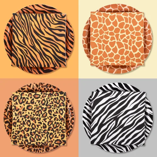 Miniatura 2 de Suministros de fiesta con estampado de animales del zoológico de la selva, platos de papel desechables y servilletas para fiesta de cumpleaños, baby
