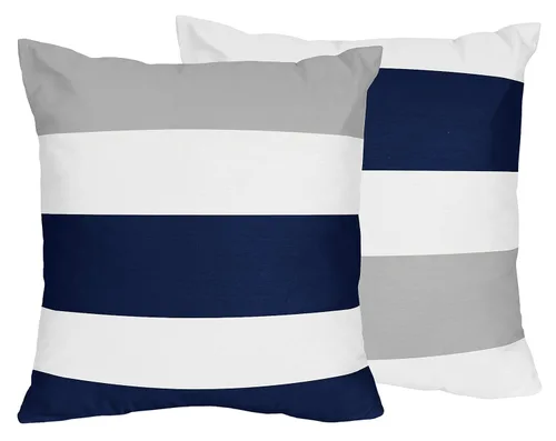 Sweet Jojo Designs Juego de 2 fundas de almohada decorativas de color azul marino y gris para niño y niña, unisex, de género neutro, para sofá,