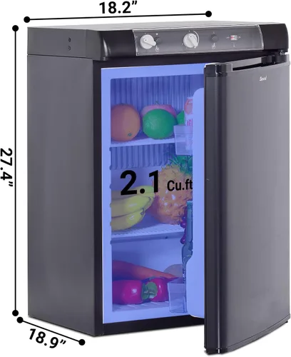 Miniatura 6 de Smad Refrigerador compacto de 3 vías, 110 V, 12 V, GLP, gas propano, 2.1 pies cúbicos para caravana, cámper, camión, barco, fuera de la red
