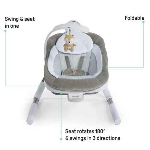 Miniatura 14 de Ingenuity Anyway Sway - Columpio portátil plegable de 5 velocidades y asiento infantil multidireccional con vibraciones, sonidos de la naturaleza
