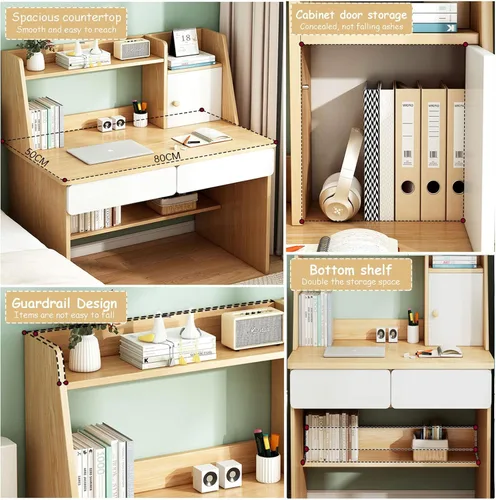 Miniatura 4 de QQXX Adorable juego de escritorio y silla de estudio, mesa de estudio escolar de madera con cajones y silla, escritorio de estudio para estudiantes