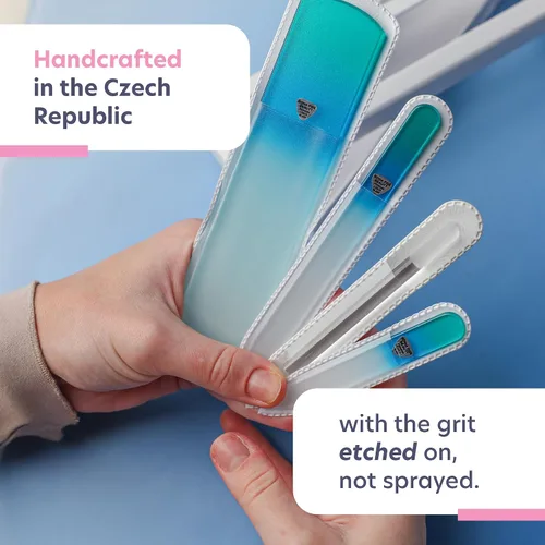 Miniatura 4 de Bona Fide Beauty Juego de regalo hecho a mano de manicura y pedicura de vidrio checo para mujeres, juego de regalo de 4 piezas en azul con lima