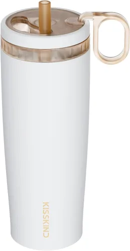 Miniatura 13 de KISSKIND Vaso de café helado con popote oculto, taza de café helado reutilizable de 20 onzas, taza de viaje con forro de cerámica que cabe en bolsas