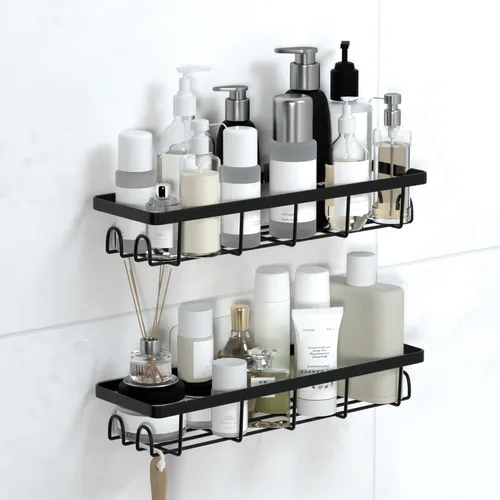 Organizador de Cesta de Ducha con Ganchos, Estantes de Baño Autoadhesivos, Organizadores y Almacenamiento de Baño sin Taladro, Perfecto para RV,