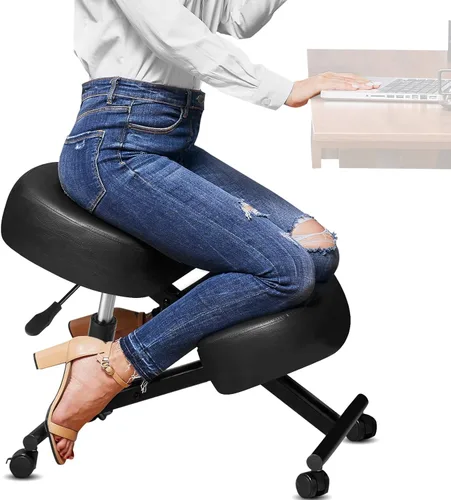 Miniatura 8 de Himimi Silla ergonómica para arrodillarse, piel sintética, cojines gruesos y cómodos de espuma moldeada, ruedas de freno, taburete ajustable
